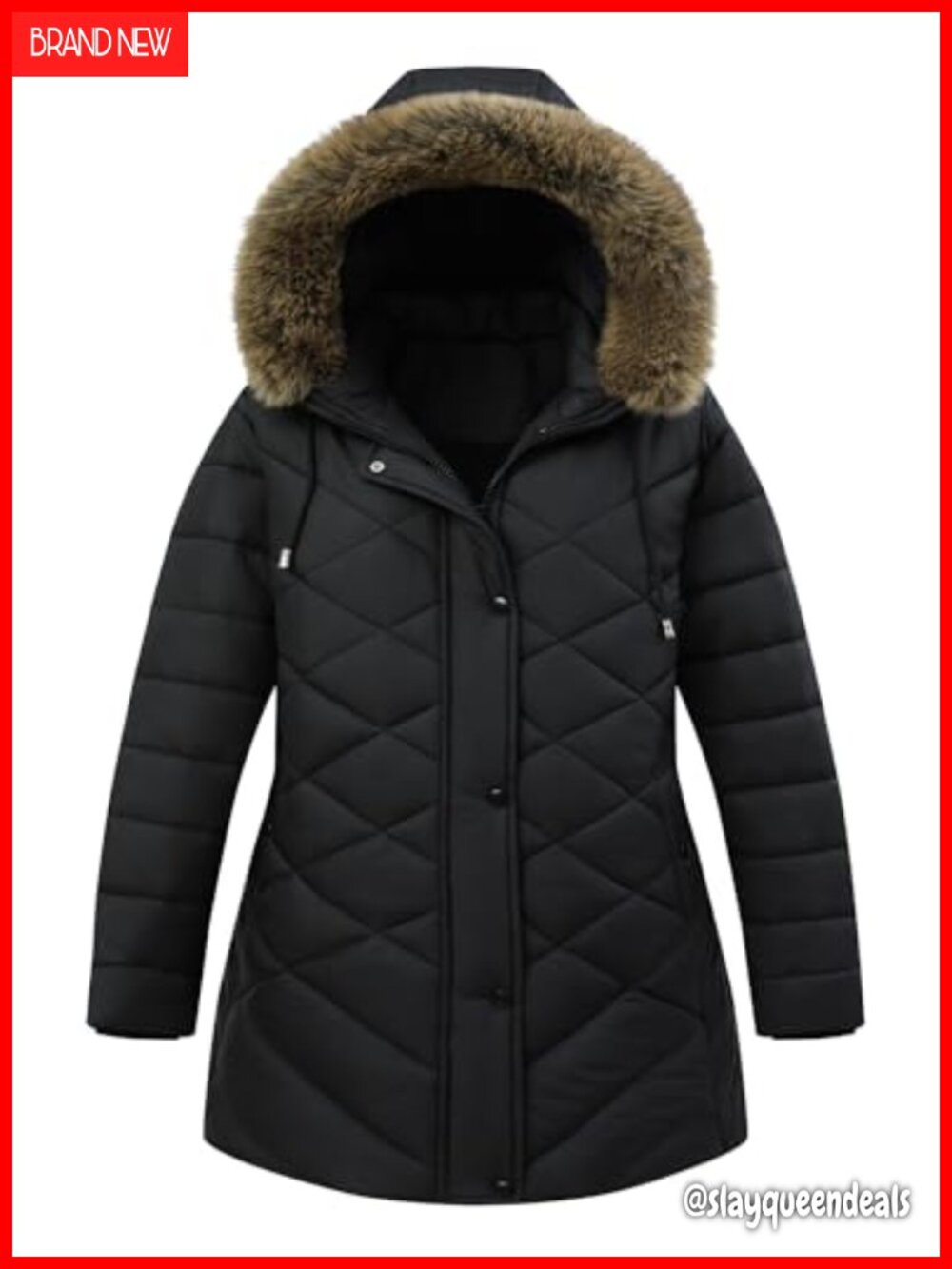 Plus Size Down Parka Puffer Coat with Detachable Hood Waterproof Windproof Warm